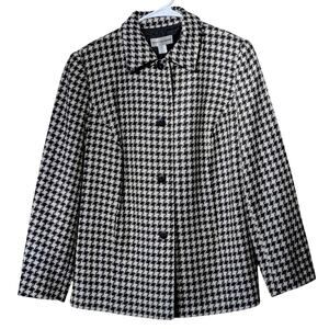 VTG August Max Woman Black/White Houndstooth Button Front Lined Jacket Sz 12W